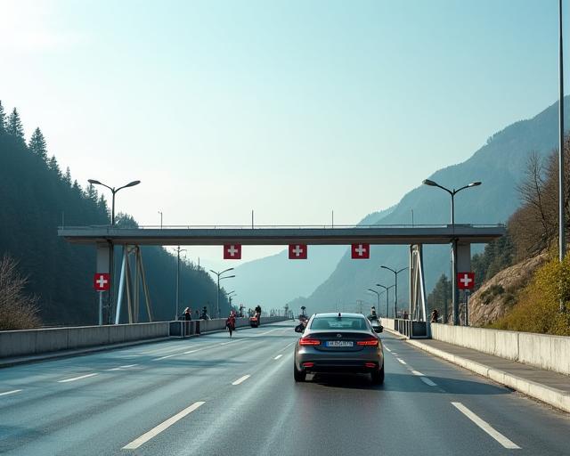Auto an einem Schweizer Grenzübergang